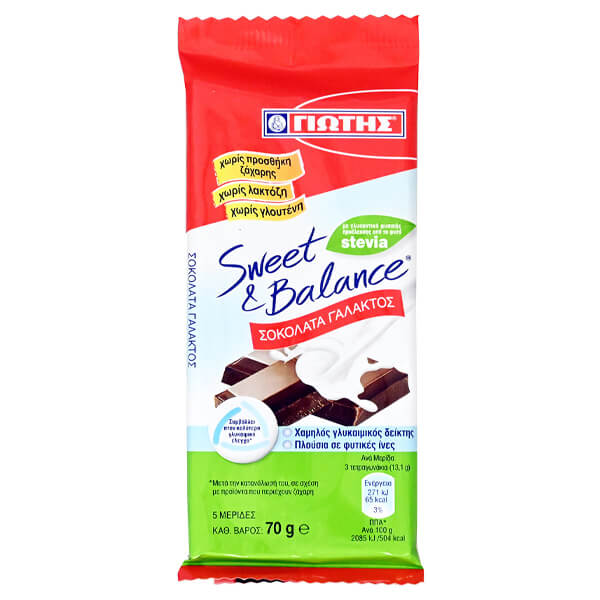 ΓΙΩΤΗΣ SWEET AND BALANCE ΣΟΚΟΛΑΤΑ ΓΑΛΑΚΤΟΣ 70gr. - ( ΜΕ ΣΤΕΒΙΑ )