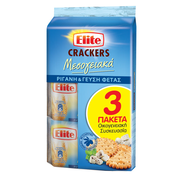 ELITE CRACKERS ΜΕΣΟΓΕΙΑΚΑ (3x105gr.) - (ΦΕΤΑ & ΡΙΓΑΝΗ)