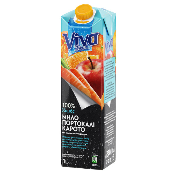 VIVA 1lit - (ΜΗΛΟ-ΠΟΡΤΟΚΑΛΙ-ΚΑΡΟΤΟ 100% ΦΥΣΙΚΟΣ ΧΥΜΟΣ)