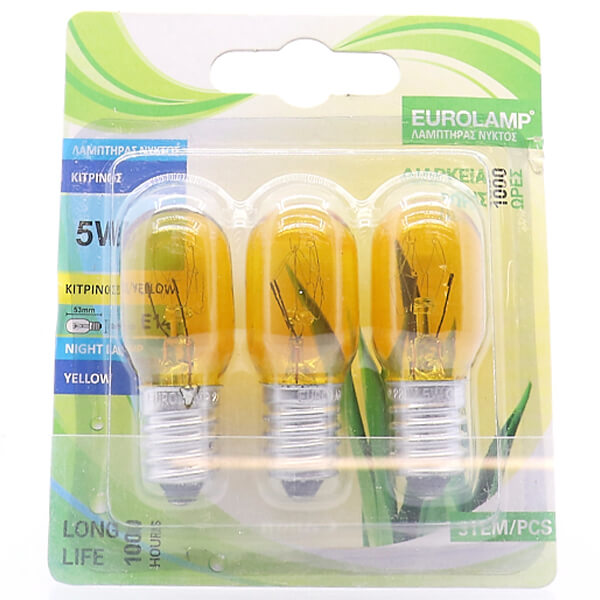 EUROLAMP ΛΑΜΠΑ ΝΥΚΤΟΣ 5W E14 ΚΙΤΡΙΝΗ (3τεμ.) - (800-88183)