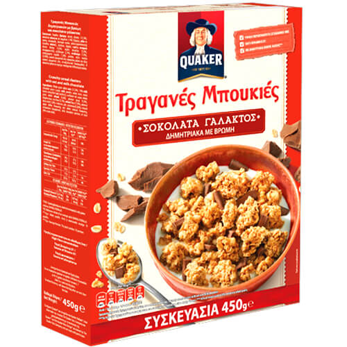QUAKER ΤΡΑΓΑΝΕΣ ΜΠΟΥΚΙΕΣ 450gr. - (ΣΟΚΟΛΑΤΑ ΓΑΛΑΚΤΟΣ)