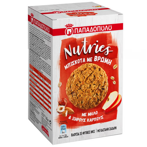 ΠΑΠΑΔΟΠΟΥΛΟΥ ΜΠΙΣΚΟΤΑ NUTRIES 150gr. - (ΜΗΛΟ & ΞΗΡΟΥΣ ΚΑΡΠΟΥΣ)