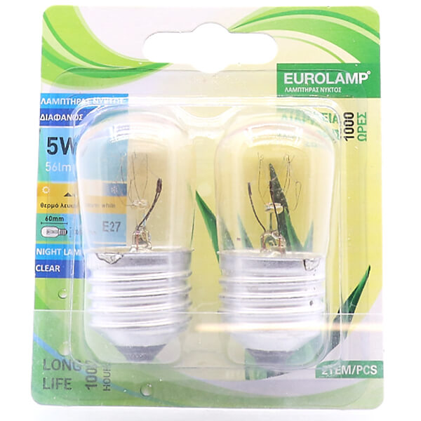 EUROLAMP ΛΑΜΠΑ ΝΥΧΤΟΣ 5W E27 ΔΙΑΦΑΝΟΣ 2ΤΜΧ BLISTER 220-240V - (800-88170)