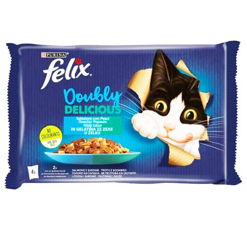 FELIX DOUBLY DELICIOUS ΓΑΤΟΤΡΟΦΗ ΣΕ ΖΕΛΕ (4x85gr.) - (ΠΟΙΚΙΛΙΑ ΨΑΡΙΚΩΝ)