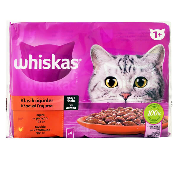 WHISKAS ΓΑΤΟΤΡΟΦΗ ΕΠΙΛΕΓΜΕΝΟ ΚΡΕΑΣ ΣΕ ΣΑΛΤΣΑ 4x85gr.