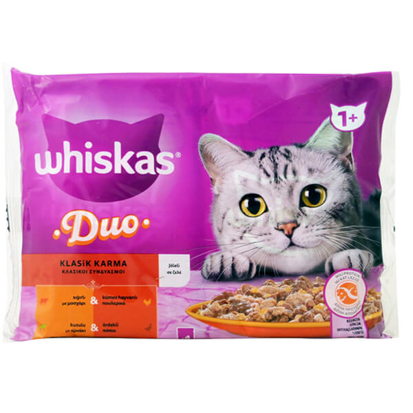 WHISKAS DUO ΓΑΤΟΤΡΟΦΗ 4x85gr. (ΚΡΕΑΤΙΚΑ)