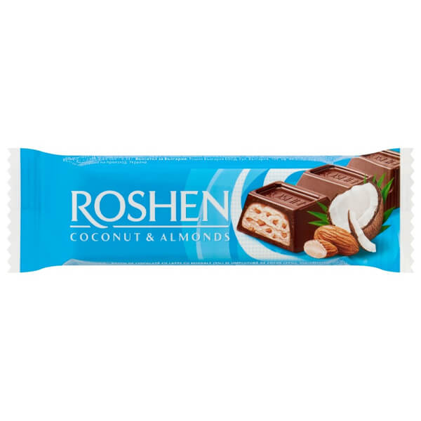 ROSHEN ΜΠΑΡΑ ΣΟΚΟΛΑΤΑΣ 29gr. - (ΓΑΛΑΚΤΟΣ ΜΕ ΑΜΥΓΔΑΛΑ ΚΑΙ ΚΑΡΥΔΑ)
