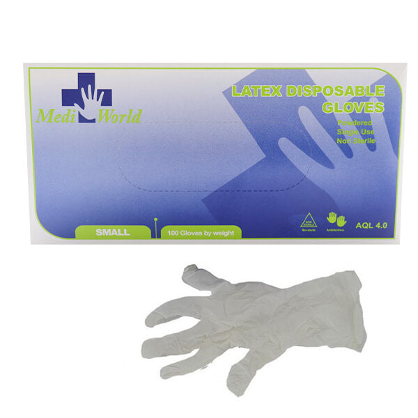 MEDI-WORLD ΓΑΝΤΙΑ ΕΞΕΤΑΣΤΙΚΑ LATEX POWDERED (100τεμ) - (SMALL)