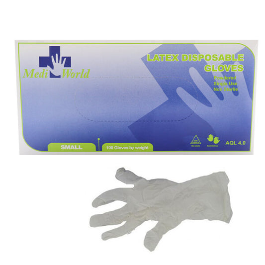 MEDI-WORLD ΓΑΝΤΙΑ ΕΞΕΤΑΣΤΙΚΑ LATEX POWDERED (100τεμ) - (SMALL)