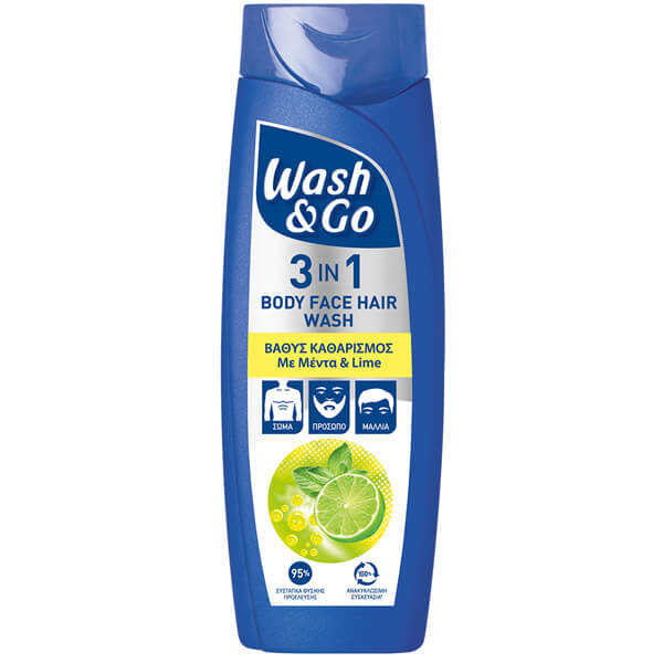 WASH & GO MEN SHAMPOO 3in1 360ml - (MINT & LIME) (1+1 ΔΩΡΟ)