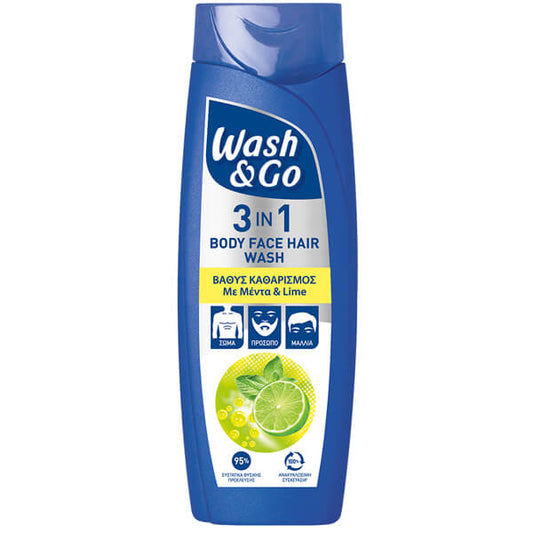 WASH & GO MEN SHAMPOO 3in1 360ml - (MINT & LIME) (1+1 ΔΩΡΟ)