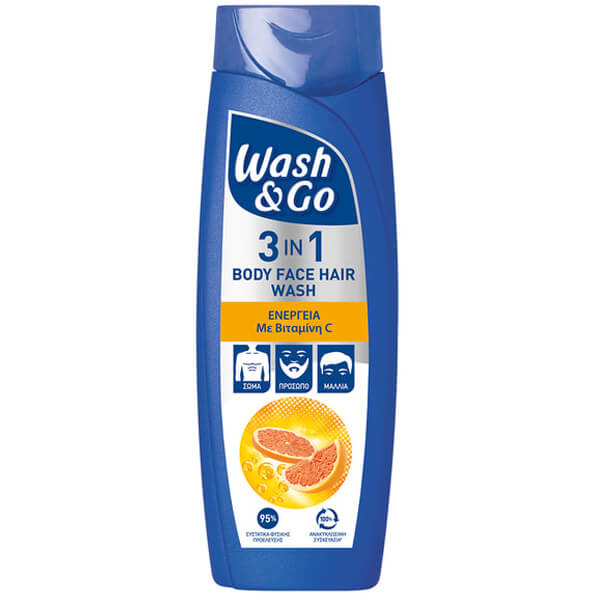 WASH & GO MEN SHAMPOO 3in1 360ml - (VITAMIN C) (1+1 ΔΩΡΟ)