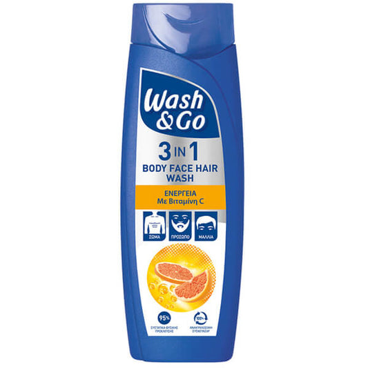 WASH & GO MEN SHAMPOO 3in1 360ml - (VITAMIN C) (1+1 ΔΩΡΟ)