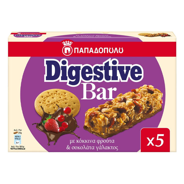 ΠΑΠΑΔΟΠΟΥΛΟΥ DIGESTIVE BARS (5x28gr.) - (ΚΟΚΚΙΝΑ ΦΡΟΥΤΑ)