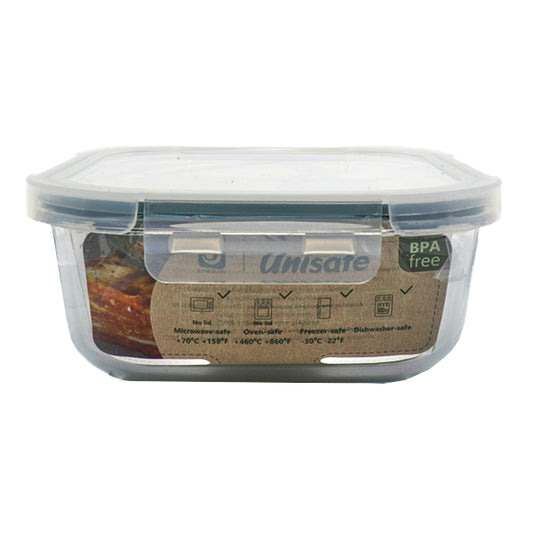 UNISAFE ΦΑΓΗΤΟΔΟΧΕΙΟ ΤΕΤΡΑΓΩΝΟ ΓΥΑΛΙΝΟ ΜΕ ΚΑΠΑΚΙ 800ml - (58401G)