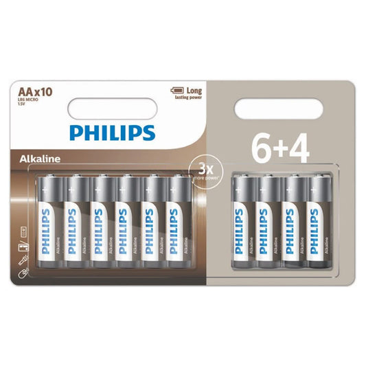 PHILIPS ΜΠΑΤΑΡΙΑ ΑΛΚΑΛΙΚΗ AA (6+4τεμ) - (ΜΕ ΦΟΡΟ 0,20€)