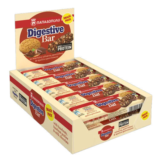 ΠΑΠΑΔΟΠΟΥΛΟΥ DIGESTIVE BARS ΜΕ ΠΡΩΤΕΪΝΗ (10x28gr.) - (ΣΟΚΟΛΑΤΑ ΓΑΛΑΚΤΟΣ,ΦΟΥΝΤΟΥΚΙΑ & ΠΡΑΛΙΝΑ ΦΟΥΝΤΟΥΚΙΟΥ)