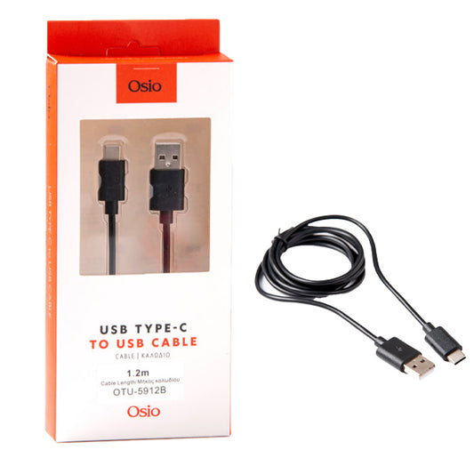 OSIO ΚΑΛΩΔΙΟ ΦΟΡΤΙΣΗΣ ΚΑΙ ΣΥΓΧΡΟΝΙΣΜΟΥ ΑΠΟ TYPE C ΣΕ USB (1,2m) - (ΜΑΥΡΟ) (OTU-5912Β)