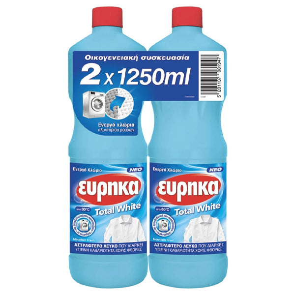 ΕΥΡΗΚΑ ΥΓΡΟ ΛΕΥΚΑΝΤΙΚΟ ΡΟΥΧΩΝ (2x1250ml) - (ΕΝΕΡΓΟ ΧΛΩΡΙΟ)