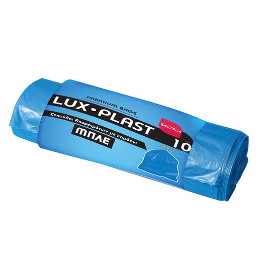 LUX PLAST ΣΑΚΟΥΛΑ ΑΠΟΡΡΙΜΑΤΩΝ ΡΟΛΟ ΜΕ ΚΟΡΔΟΝΙ ΜΠΛΕ (10τεμ.) - (54x75cm)