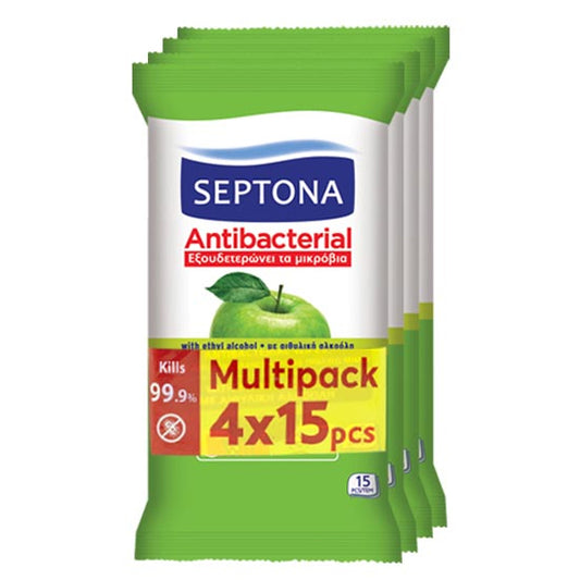 SEPTONA ΥΓΡΑ ΜΑΝΤΗΛΑΚΙΑ (4x15τεμ.) - (ΠΡΑΣΙΝΟ ΜΗΛΟ)