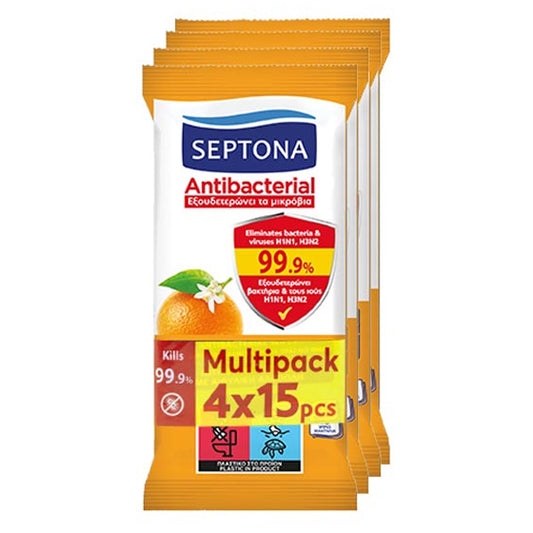 SEPTONA ΥΓΡΑ ΜΑΝΤΗΛΑΚΙΑ (4x15τεμ.) - (ΠΟΡΤΟΚΑΛΙ)