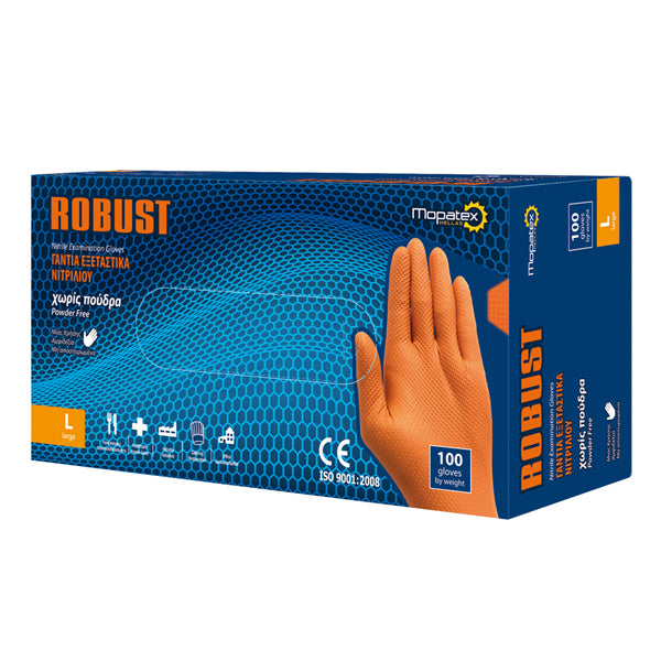 ROBUST ΓΑΝΤΙΑ ΝΙΤΡΙΛΙΟΥ ΠΟΡΤΟΚΑΛΙ (100τεμ.) - (LARGE)(ΧΩΡΙΣ ΠΟΥΔΡΑ)