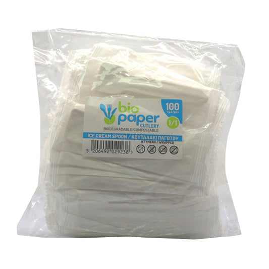 BIO PAPER ΚΟΥΤΑΛΙ ΠΑΓΩΤΟΥ (ΝΤΥΜΕΝΟ) (95mm) - (100τεμ) - (ΛΕΥΚΟ)