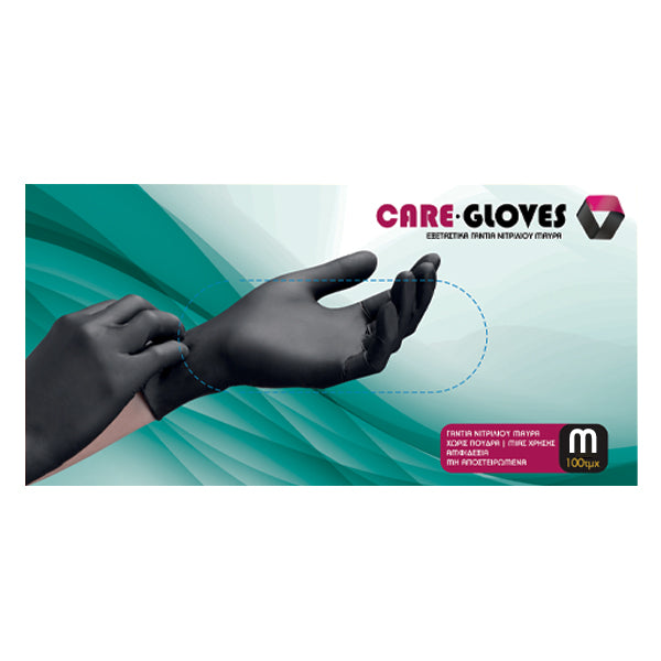 CARE GLOVES ΓΑΝΤΙΑ ΝΙΤΡΙΛΙΟΥ ΜΑΥΡΑ (100τεμ.) - (MEDIUM)