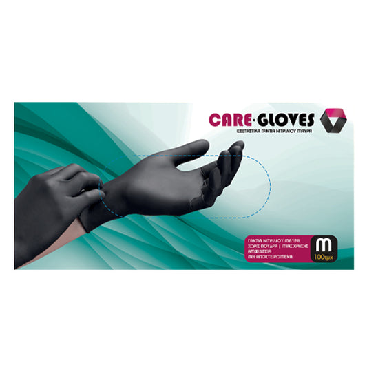CARE GLOVES ΓΑΝΤΙΑ ΝΙΤΡΙΛΙΟΥ ΜΑΥΡΑ (100τεμ.) - (MEDIUM)