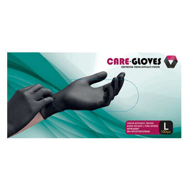 CARE GLOVES ΓΑΝΤΙΑ ΝΙΤΡΙΛΙΟΥ ΜΑΥΡΑ (100τεμ.) - (LARGE)