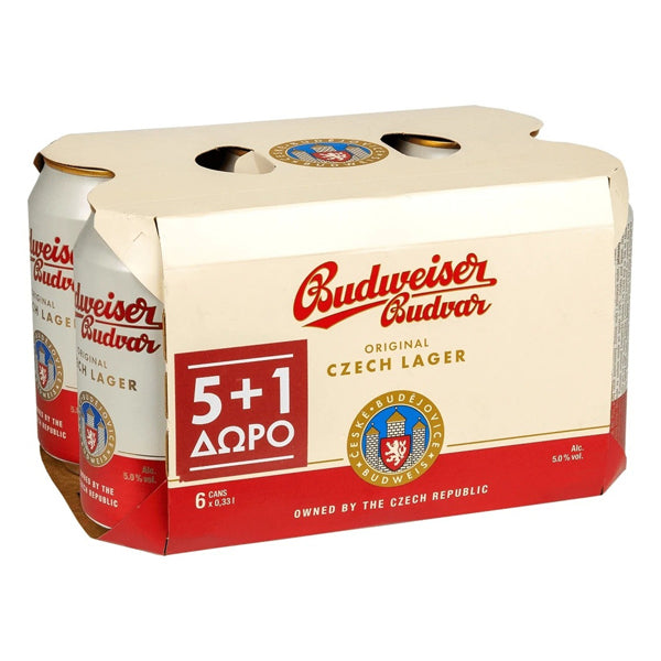 BUDWEISER BUDVAR ΜΠΥΡΑ ΚΟΥΤΙ (6x330ml) - (5+1 ΔΩΡΟ)