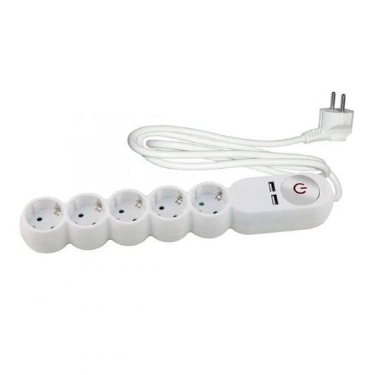 NEW GEN. ΠΟΛΥΠΡΙΖΟ ΑΣΦ. R.D.P. 5 ΘΕΣΕΩΝ ΜΕ ΚΑΛΩΔΙΟ 3G1.5 1.5mt+ΔΙΑΚΟΠΤΗ+2 USBΛΕΥΚΟ