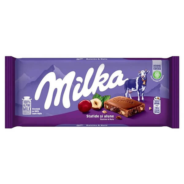 MILKA ΣΟΚΟΛΑΤΑ 90gr - (RAISINS & HAZELNUTS)