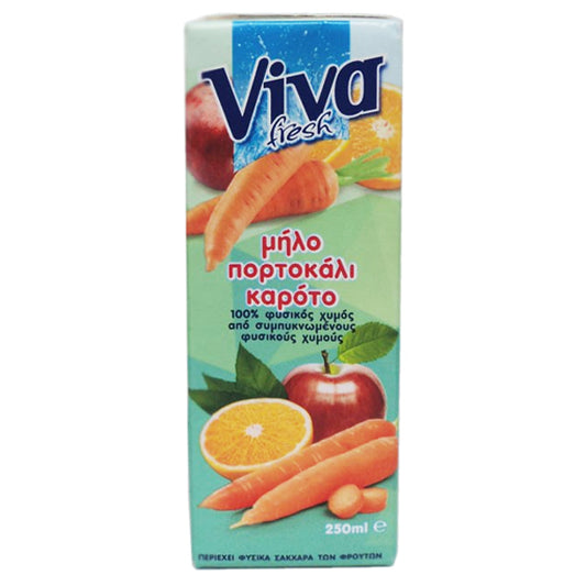 VIVA 250ml - (ΜΗΛΟ+ΠΟΡΤΟΚΑΛΙ+ΚΑΡΟΤΟ 100% ΦΥΣΙΚΟΣ ΧΥΜΟΣ)