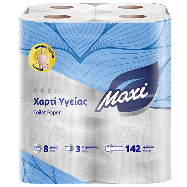 MAXI ΧΑΡΤΙ ΥΓΕΙΑΣ 3φυλλο 80gr. ΑΡΩΜΑ - (8 ΡΟΛΑ) (DECO) (3010024)