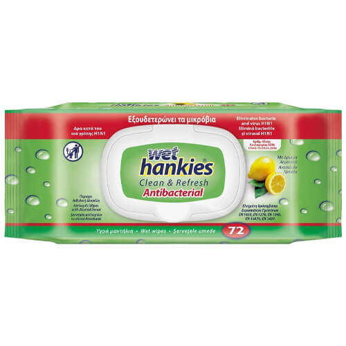 HANKIES ΥΓΡΑ ΜΑΝΤΗΛΑΚΙΑ 72τεμ. - (ΛΕΜΟΝΙ)