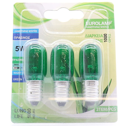 EUROLAMP ΛΑΜΠΑ ΝΥΚΤΟΣ 5W E14 ΠΡΑΣΙΝΗ (3τεμ.) - (800-88184)
