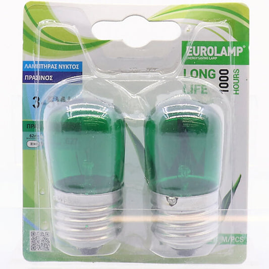 EUROLAMP ΛΑΜΠΑ ΝΥΚΤΟΣ 5W E27 ΠΡΑΣΙΝΗ (2τεμ.) - (800-88174)