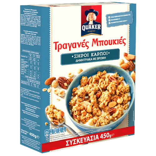 QUAKER ΤΡΑΓΑΝΕΣ ΜΠΟΥΚΙΕΣ 450gr. - (ΞΗΡΟΙ ΚΑΡΠΟΙ)