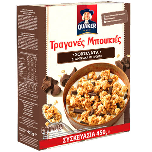 QUAKER ΤΡΑΓΑΝΕΣ ΜΠΟΥΚΙΕΣ 450gr. - (ΣΟΚΟΛΑΤΑ ΥΓΕΙΑΣ)