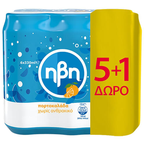 ΗΒΗ ΠΟΡΤΟΚΑΛΑΔΑ ΧΩΡΙΣ ΑΝΘΡΑΚΙΚΟ (6x330ml) - (ΜΠΛΕ) (5+1 ΔΩΡΟ)