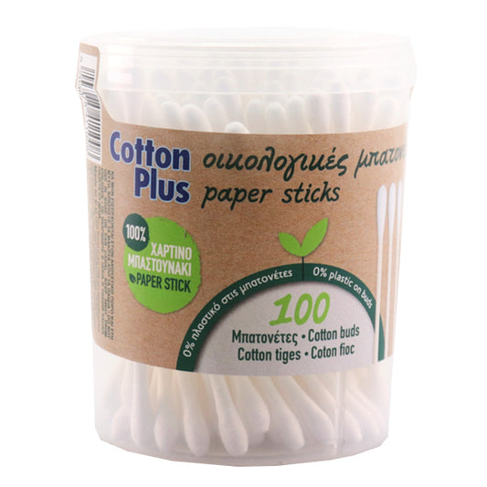 COTTON PLUS ΩΤΟΚΑΘΑΡΙΣΤΕΣ 100τεμ. - (FLAT BAZAKI) (PAPER STICK)