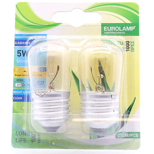 EUROLAMP ΛΑΜΠΑ ΝΥΧΤΟΣ 5W E27 ΔΙΑΦΑΝΟΣ 2ΤΜΧ BLISTER 220-240V - (800-88170)