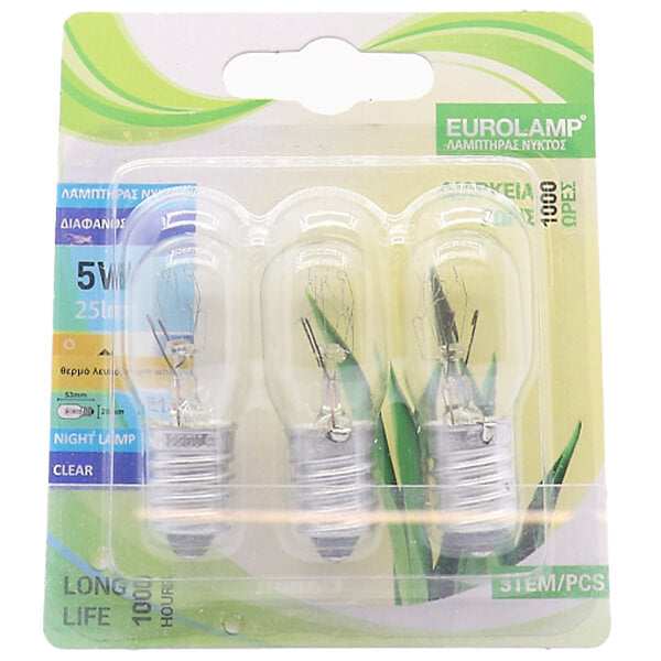 EUROLAMP ΛΑΜΠΑ ΝΥΧΤΟΣ 5W E14 ΔΙΑΦΑΝΗ 3ΤΜΧ BLISTER 220-240V - (800-88180)