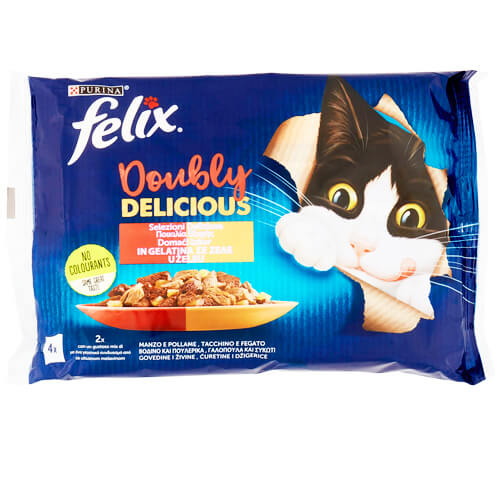FELIX DOUBLY DELICIOUS ΓΑΤΟΤΡΟΦΗ ΣΕ ΖΕΛΕ (4x85gr.) - (ΠΟΙΚΙΛΙΑ ΚΡΕΑΤΙΚΩΝ)