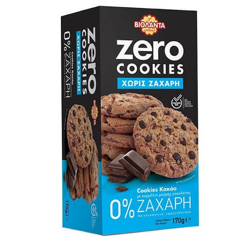 ΒΙΟΛΑΝΤΑ ZERO COOKIES 0% ΖΑΧΑΡΗ 170gr. - (KAKAO & ΚΟΜΜΑΤΙΑ ΣΟΚΟΛΑΤΑΣ)