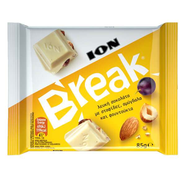 ΙΟΝ BREAK ΛΕΥΚΗ ΣΟΚΟΛΑΤΑ 85gr. - (ΣΤΑΦΙΔΕΣ & ΞΗΡΟΙ ΚΑΡΠΟΙ) (4931)(4921)