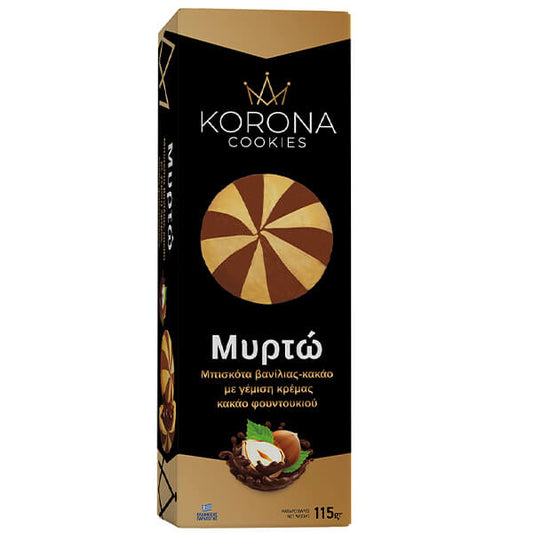 KORONA ΜΠΙΣΚΟΤΑ ΜΥΡΤΩ 115gr. - (ΜΕ ΓΕΜΙΣΗ ΚΡΕΜΑΣ KAKAO ΦΟΥΝΤΟΥΚΙΟΥ)